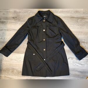 Black London Fog Classic Trench Coat Belted Mid-Length
